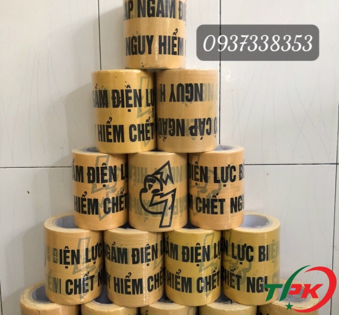 băng keo cáp ngầm điện lực nền vàng chữ đen